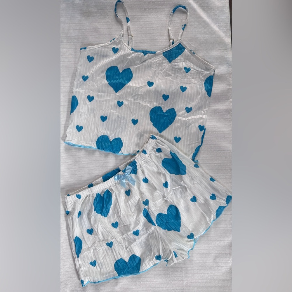 Blue Heart Print Cami & Shorts Pajama Set
